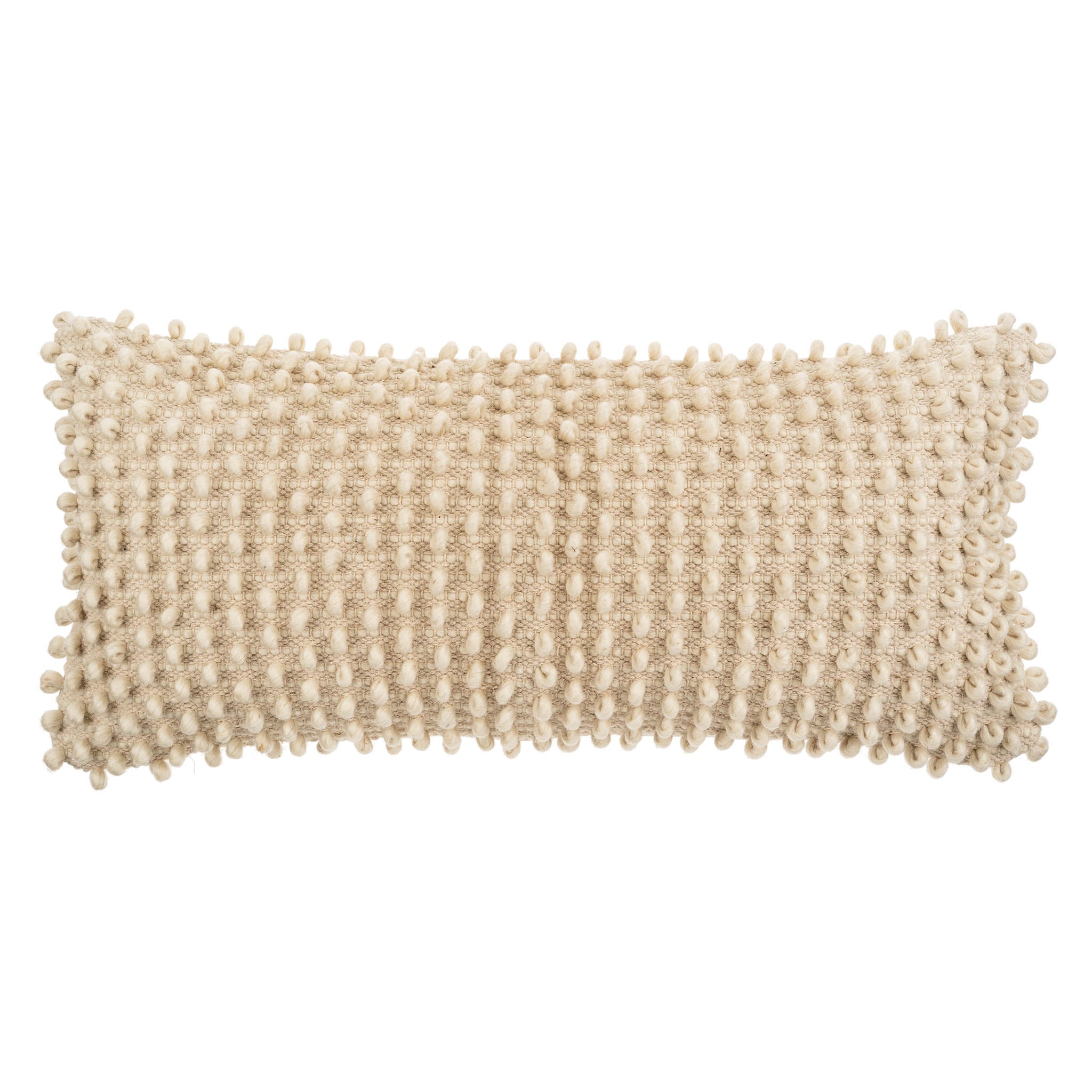 Beige textured rectangular pillow on a white background
