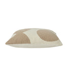 Decorative pillow with brown and beige abstract pattern on a white background