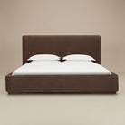 Lunelle Velvet King size bed with a tall upholstered headboard and matching footboard in Coffee velvet fabric.