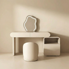 Luxury vanity set with modular cabinet, cloud-shaped mirror and cushioned stool