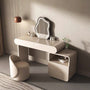Luxury vanity set styled with dimmable mirror, cabinet and curved stool