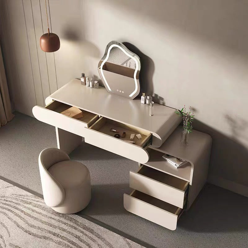 Luxury vanity desk with drawers and storage cabinet open
