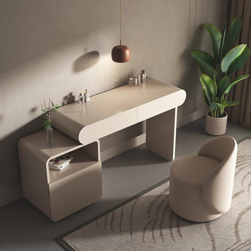 Luxury vanity desk paired with its curved cushioned stool