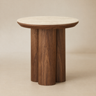 Lyric Accent Table – wooden side table with sintered stone top on a beige background