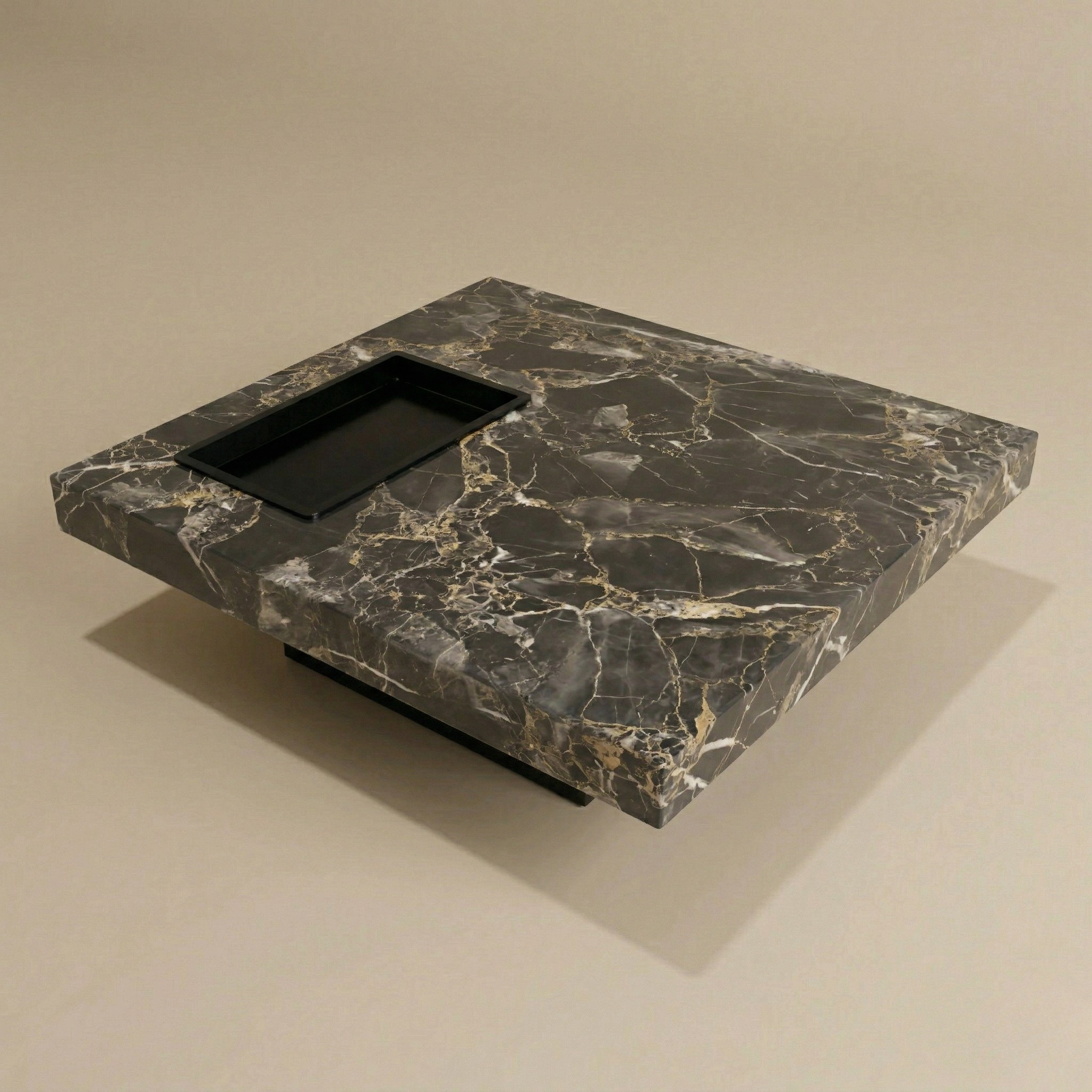 Marble-patterned coffee table on a beige background