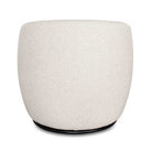 Back view of the Milo swivel chair highlighting the continuous smooth upholstery and rounded silhouette.