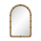 Front view of the Mirelle Wall Mirror with an arched silhouette, beige shagreen-textured vegan leather frame and antique metal accents.
