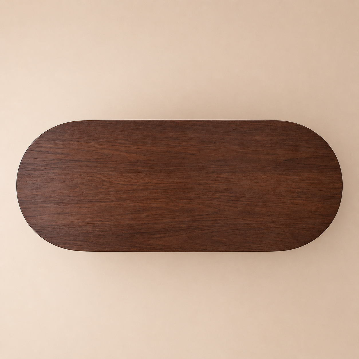 Top view of a wooden dinning table on a beige background