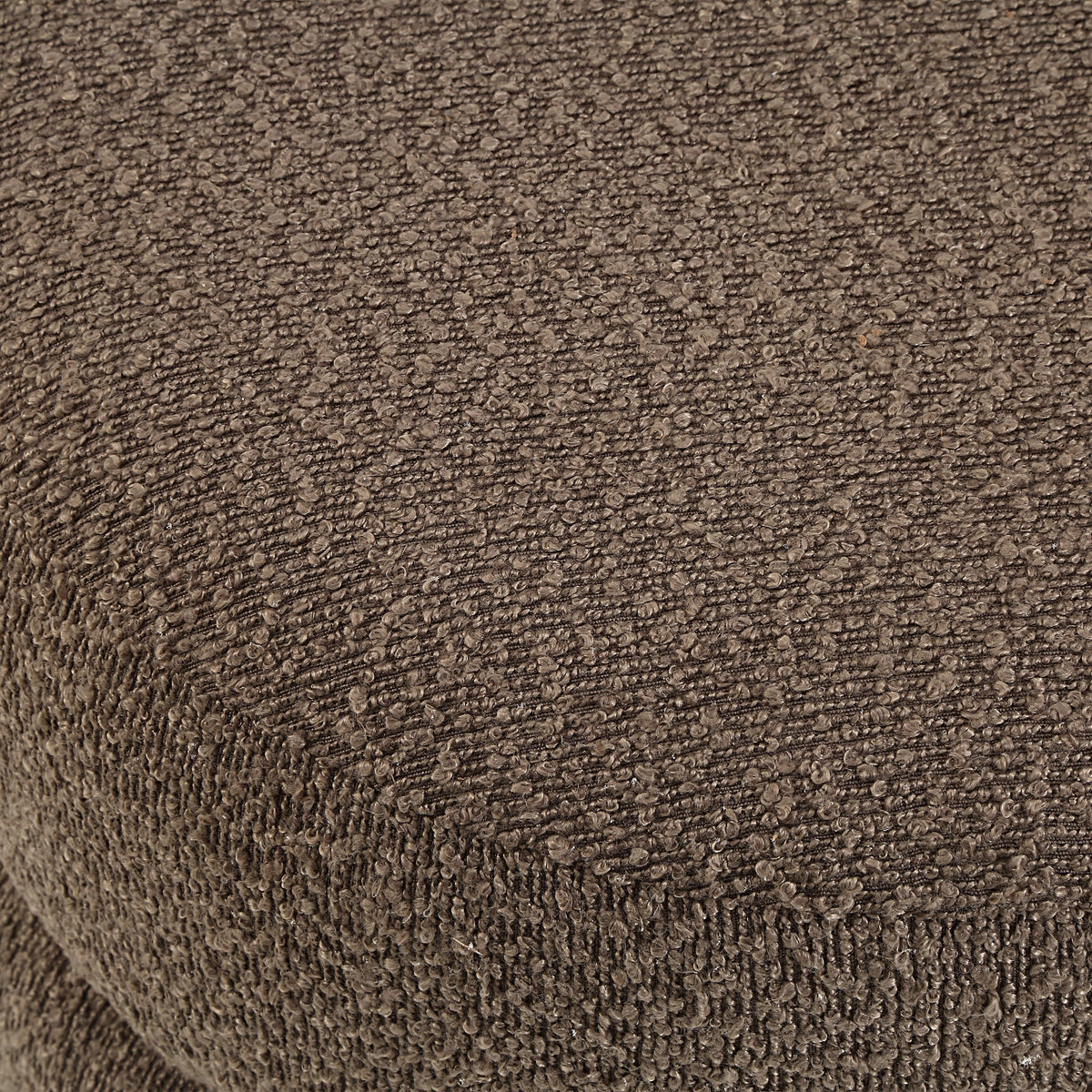 Detail view of the Moita Bouclé Stool featuring soft textured bouclé upholstery