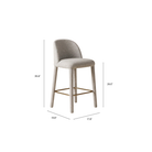 Gray bar stool with gold legs and dimensions on a white background