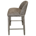 Side profile view of the Myla light grey counter stool highlighting its thick seat and sturdy fabric-wrapped legs.