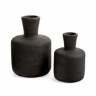 Nera large and small black-brown textured terracotta bottle vases on a white background.