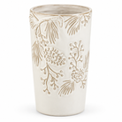 Noelle ecru ceramic vase with pine branch and pinecone relief