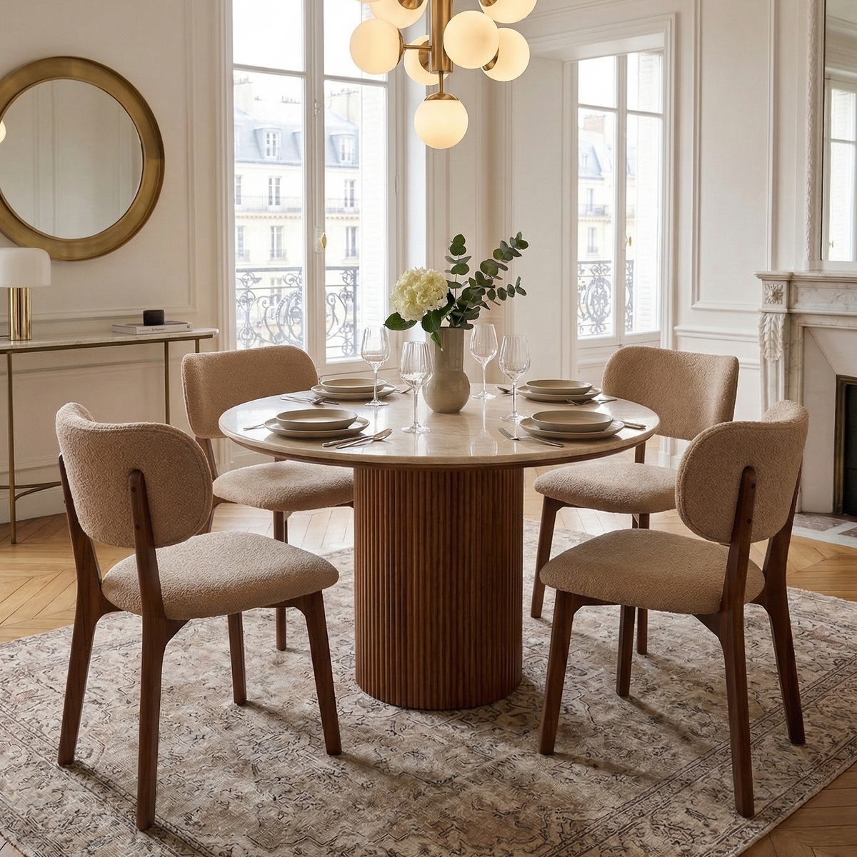 Nolan Linen Ash Wood Dining Chair styled in a modern dining room