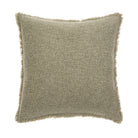 Full front view of the square Nubia bouclé pillow featuring a decorative fringed edge.