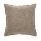 Full front view of the square Nubia bouclé pillow featuring a decorative fringed edge.