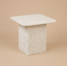 Frone view of the Ophelia Marble Accent Table on beige background
