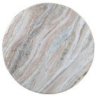 Round marble table top with beige and brown patterns on a white background