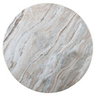 Round marble table top with beige and gray marbled pattern on a white background