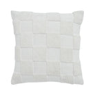 Full front view of the square Piper throw pillow featuring a tonal cream knitted checkerboard pattern.