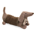 Plush brown dachshund decorative figure with checked scarf