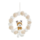 Natural and white pompom wreath with knitted bear