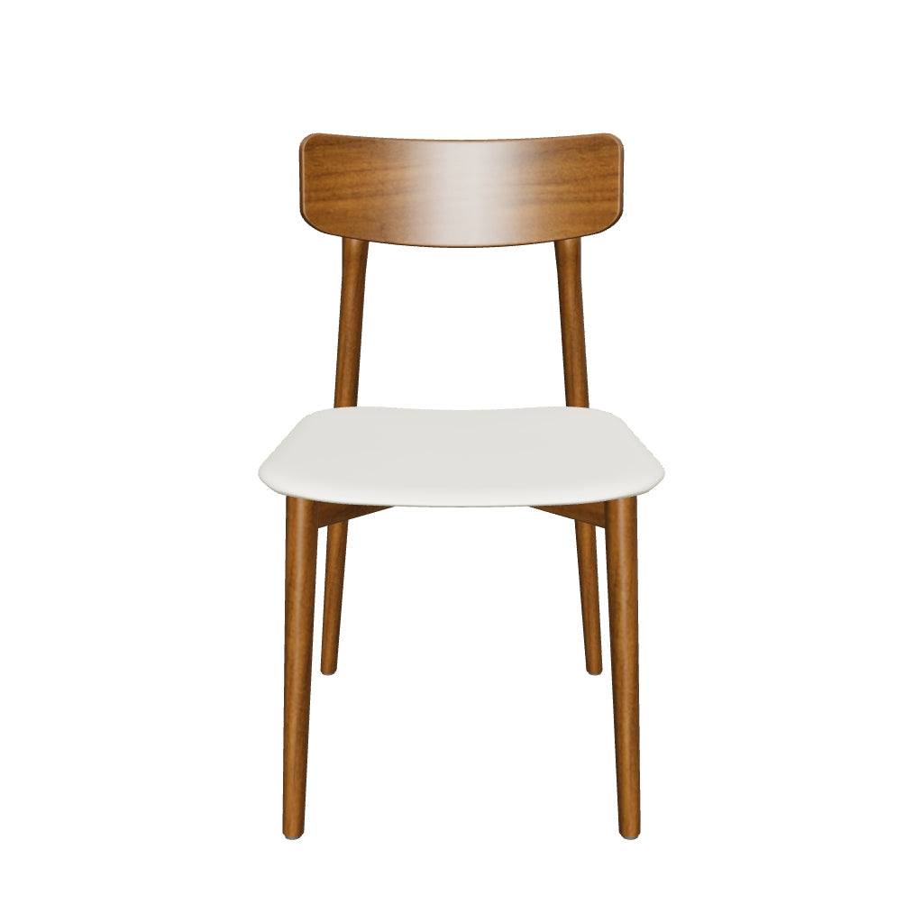 3D model of the Ash Classic Dining Chair with a cream microfiber leather seat and walnut-finished ash frame