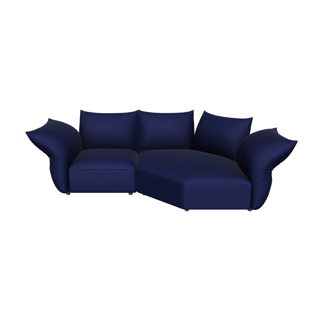 3D model of the Blooming Embrace Modular Sofa, Large Chaise with One Seater, 296 cm wide, in Serenity Blue chenille