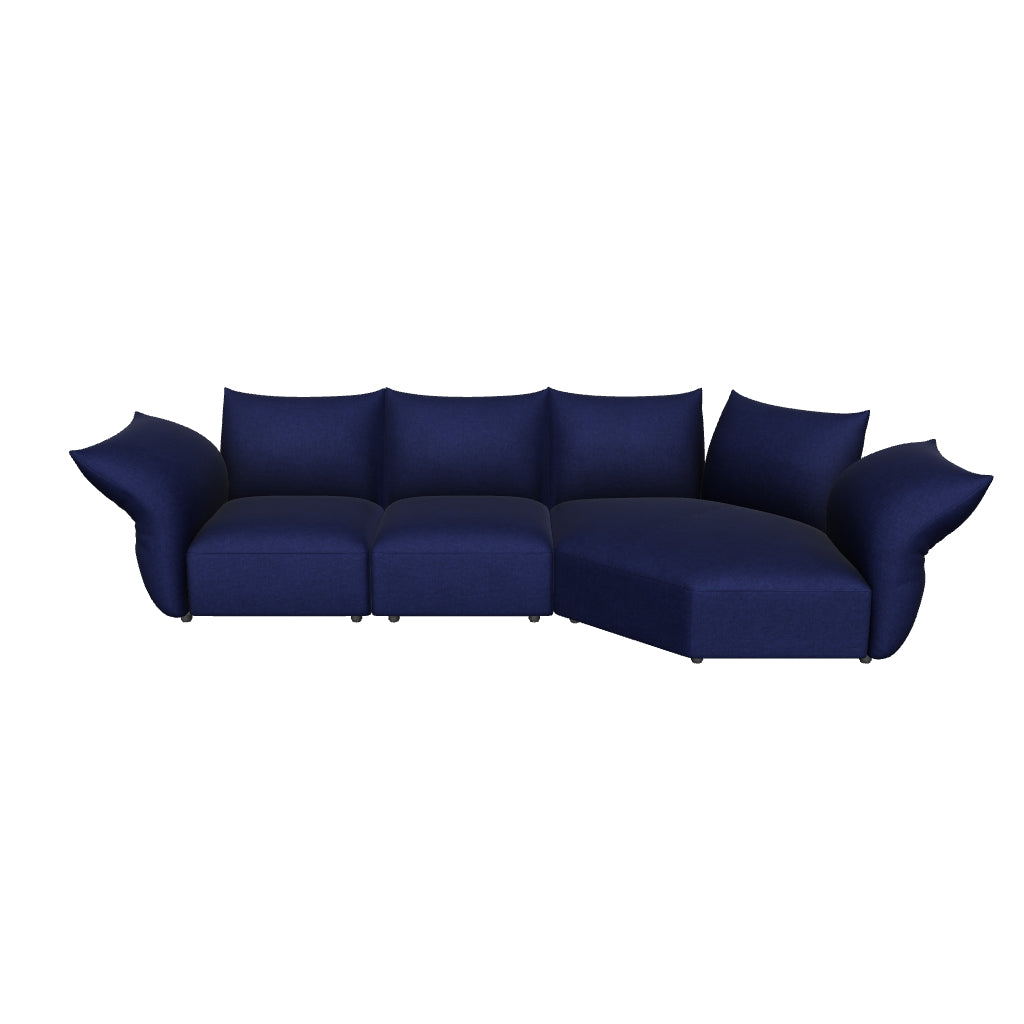 3D model of the Blooming Embrace Modular Sofa, Large Chaise with Two Seater, 377 cm wide, in Serenity Blue chenille