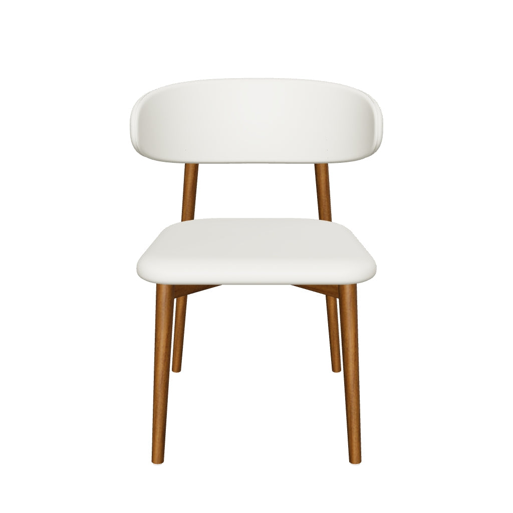 3D model of the Elora Ash Wood Dining Chair in cream Microfiber Leather with a walnut-finished ash frame