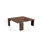 Marble coffee table with dimensions on a white background