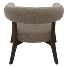 Full rear view of the Rowan chair highlighting the continuous brown textured fabric and architectural espresso base.