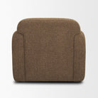 Back view of the Rowan upholstered chair featuring a clean seamless mocha fabric finish.