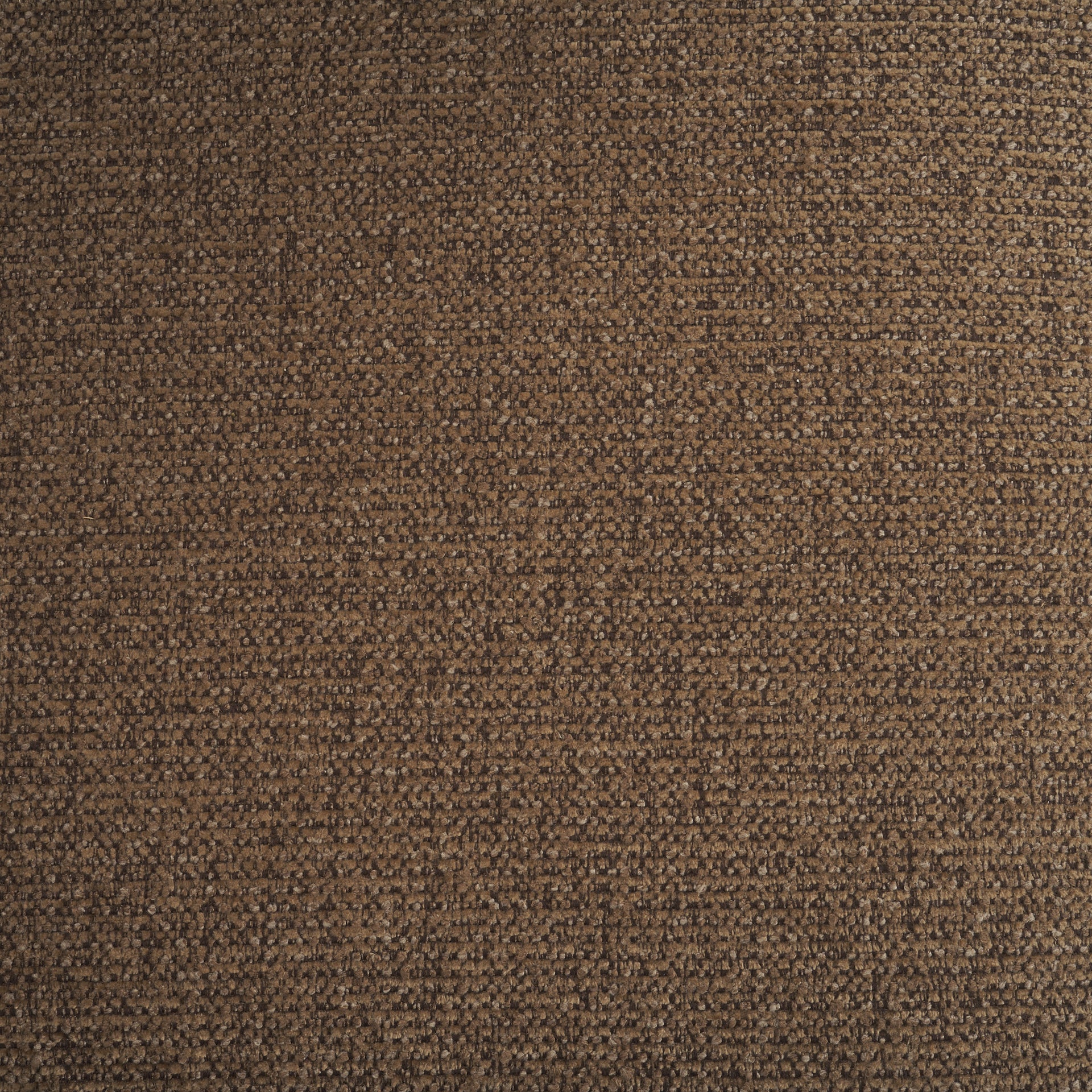 Fabric swatch close up showing the tight woven texture of the mocha brown upholstery.