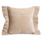 Sabina beige velvet cushion with pleated frill sides, 17 by 17 inches