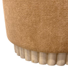 Close-up of a brown textured ottoman with wooden legs on a white background