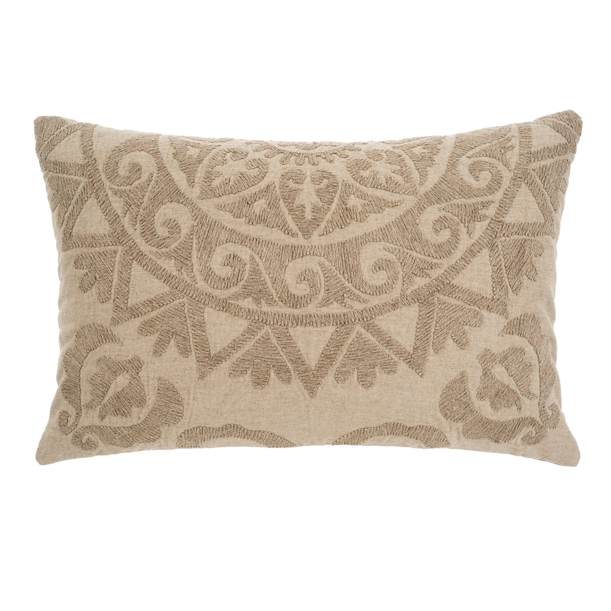 Decorative pillow with intricate pattern on a white background
