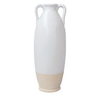 White ceramic vase with a beige base on a light gray background