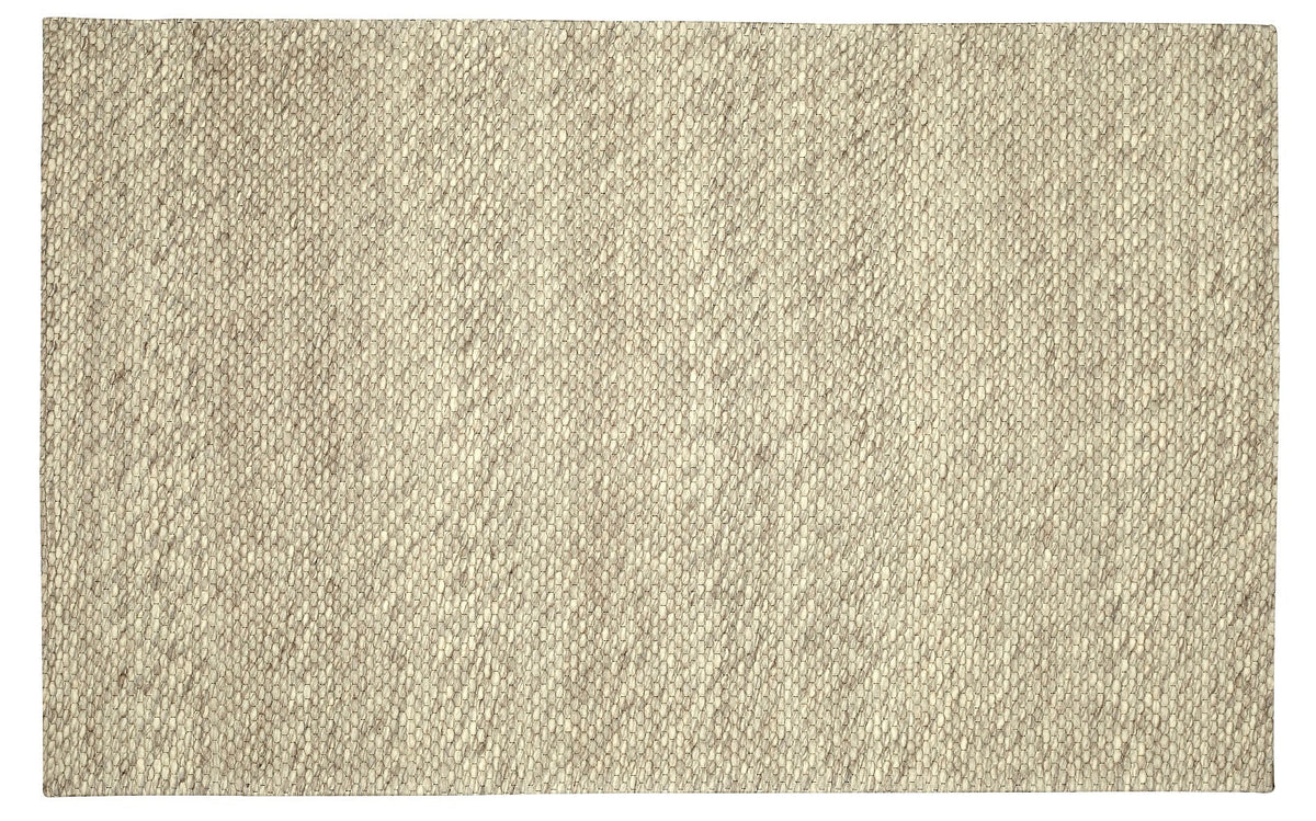 Full overhead view of the rectangular Silas hand-woven wool rug featuring a solid textured cream ivory surface