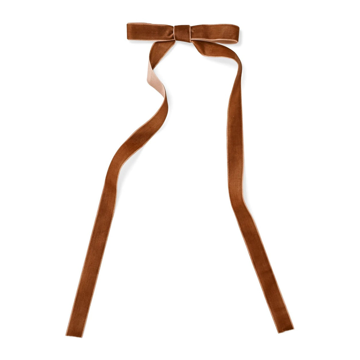 Slim brown velvet decorative bow with long tails and clip