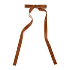 Slim brown velvet decorative bow with long tails and clip