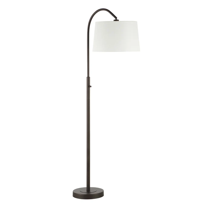 Solenne Arc Floor Lamp shown from the front in a painted bronze finish with an off-white linen shade.