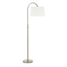 Solenne Arc Floor Lamp shown from the front in a polished nickel finish with an off-white linen shade.