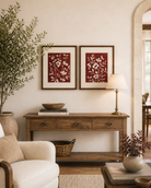 Living room with a wooden console table, armchair, and decorative elements.