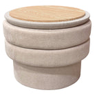 Stackable ottoman with wooden top on a white background