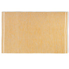 Full overhead view of the rectangular Theo hand-woven wool rug in mustard yellow and cream with a geometric design