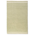 Full overhead view of the rectangular Theo hand-woven wool rug in sage green and cream with a textured geometric design.