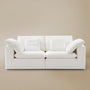 Front view of the Ultra Softness Cloud Sofa two-seater variant in natural linen on a clean studio background.