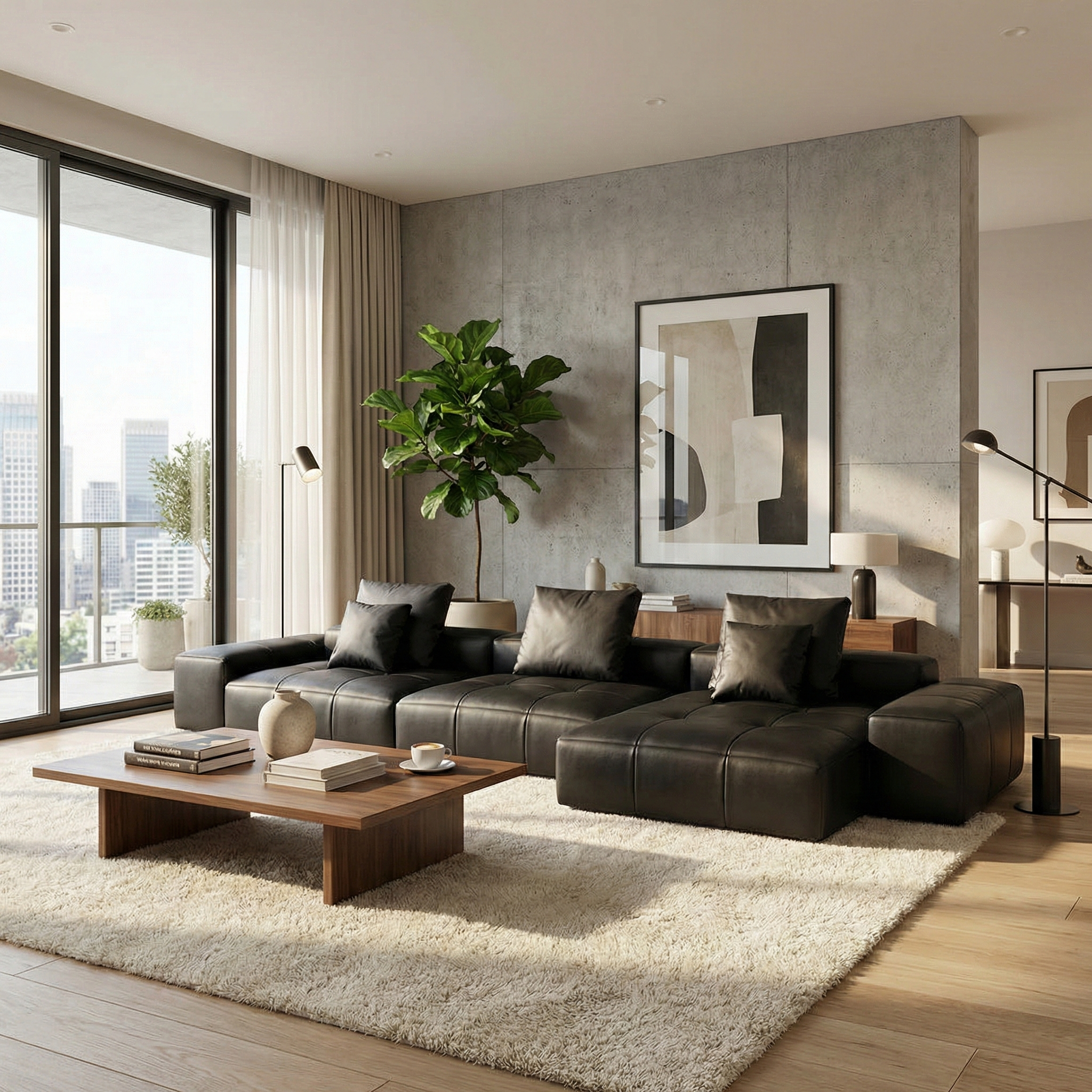 Pixel Modular Lounge - Modern & Versatile Black Leather Sofa