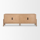 Back view of the Varelle Mango Wood Sideboard showing the finished rear panels and cable-management openings.